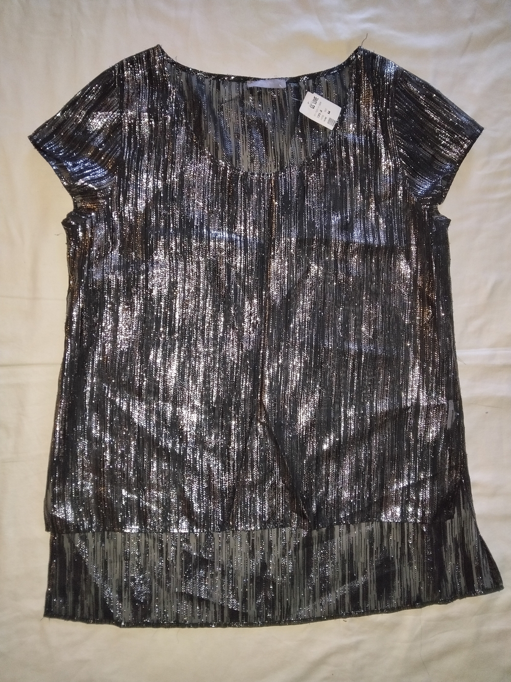 Love Metallic Stripe Short Sleeve Tunic - Black/Silver